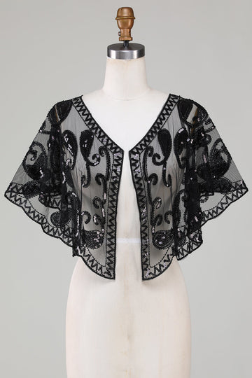 Lentejuelas negras de brillo 1920s Cape